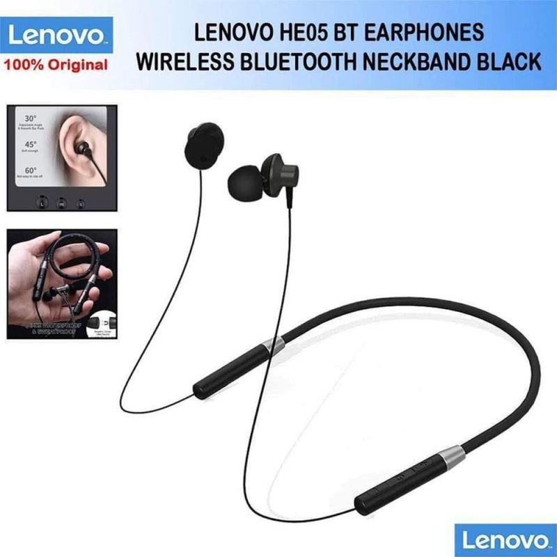 Lenovo He05 Neckband Bluetooth Headset Lightweight Flexible Sale 