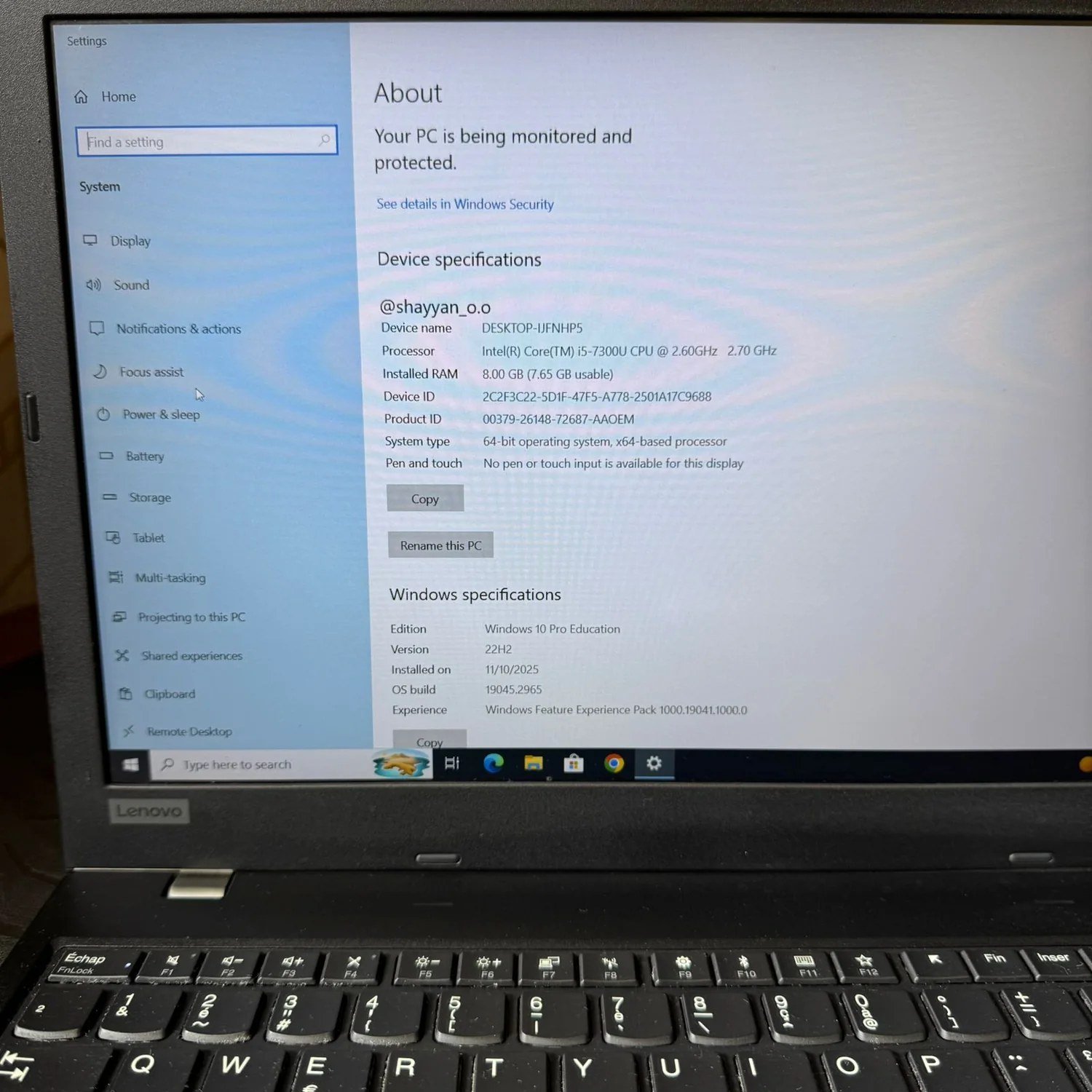Lenovo ThinkPad L580 Intel Core i5-7300U 8GB RAM 256GB SSD Laptop system specs view