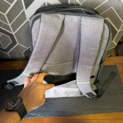 Lenovo thinkplus B200 grey backpack real back view