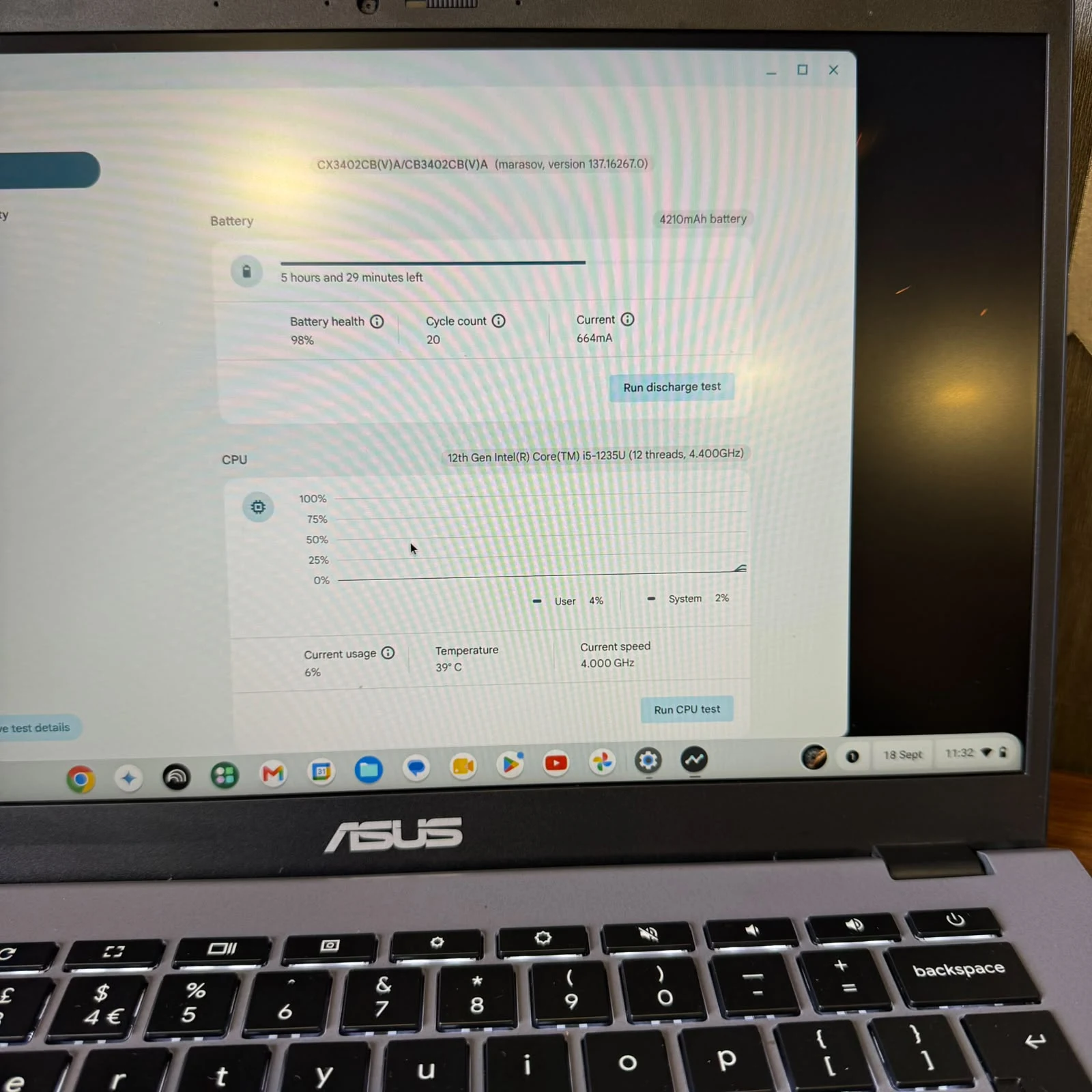 ASUS Chromebook Plus CB34 actual unit cpu battery diagnostics