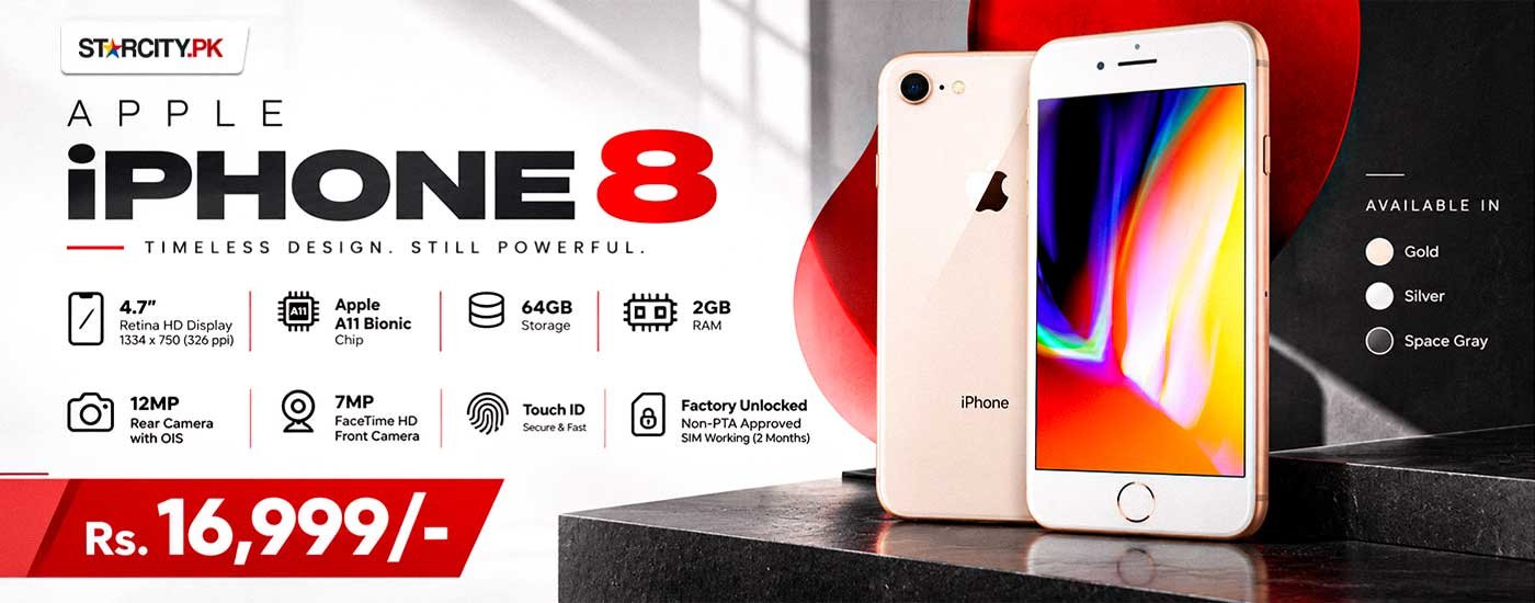 Apple – iPhone 8 – 64GB Storage – 2GB RAM – 4.7" Retina HD Display – A11 Bionic – 12MP Camera – Factory Unlocked – SIM Working 2 Months – Non PTA Approved – Mobile Phone