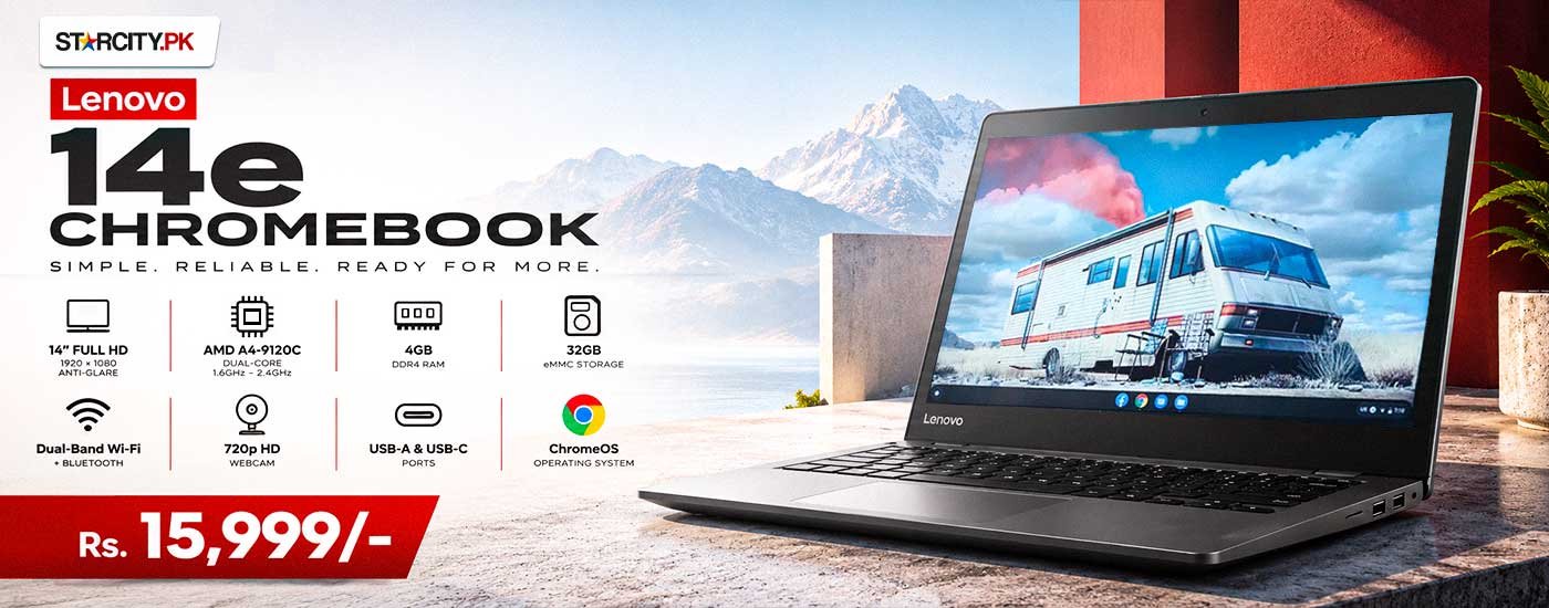 Lenovo 14e – 4GB RAM – 32GB eMMC Storage – 14" Full HD Display – AMD A4-9120C – Chromebook