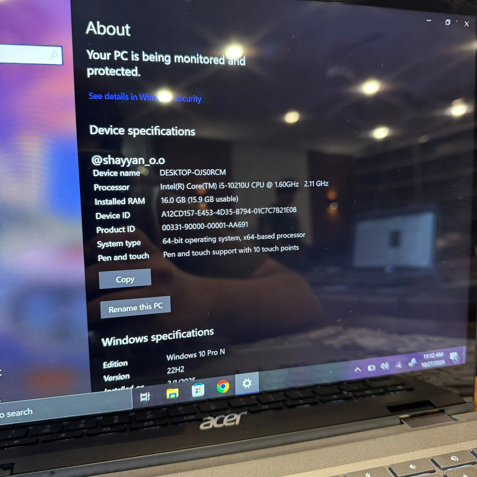 Acer Spin 713 Intel Core i5-10210U, 16GB RAM and Windows 10 system information - Price in Pakistan
